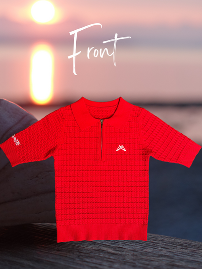 HIBISCUS-RED ZIPUP POLO KNIT